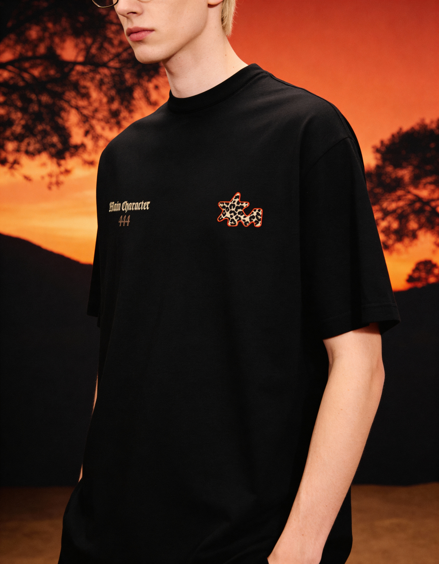 Sacred Printed Oversized Black T-Shirt Main Character