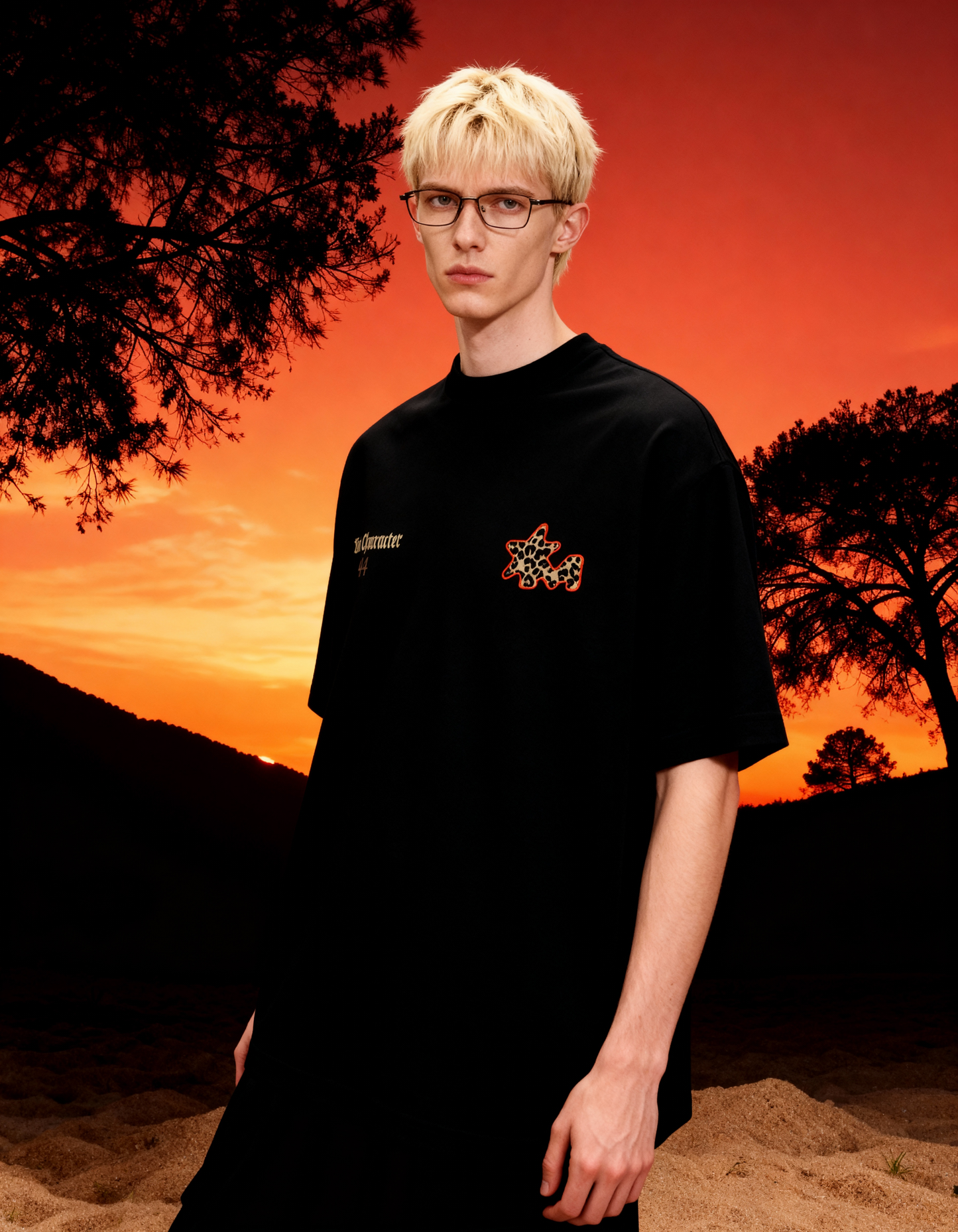 Sacred Printed Oversized Black T-Shirt Main Character