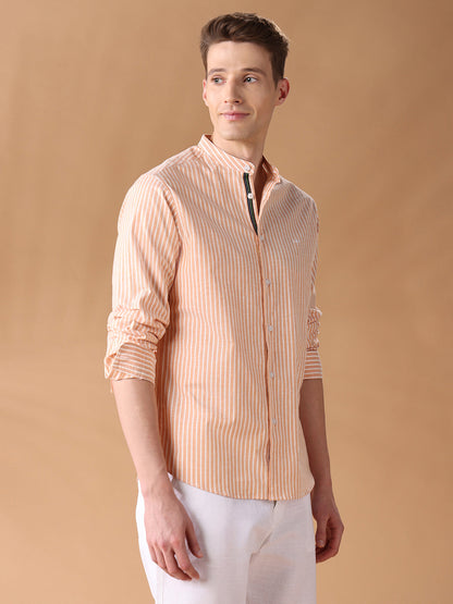 Orange Regular Fit Striped Casual Shirt for Men (DORVI)