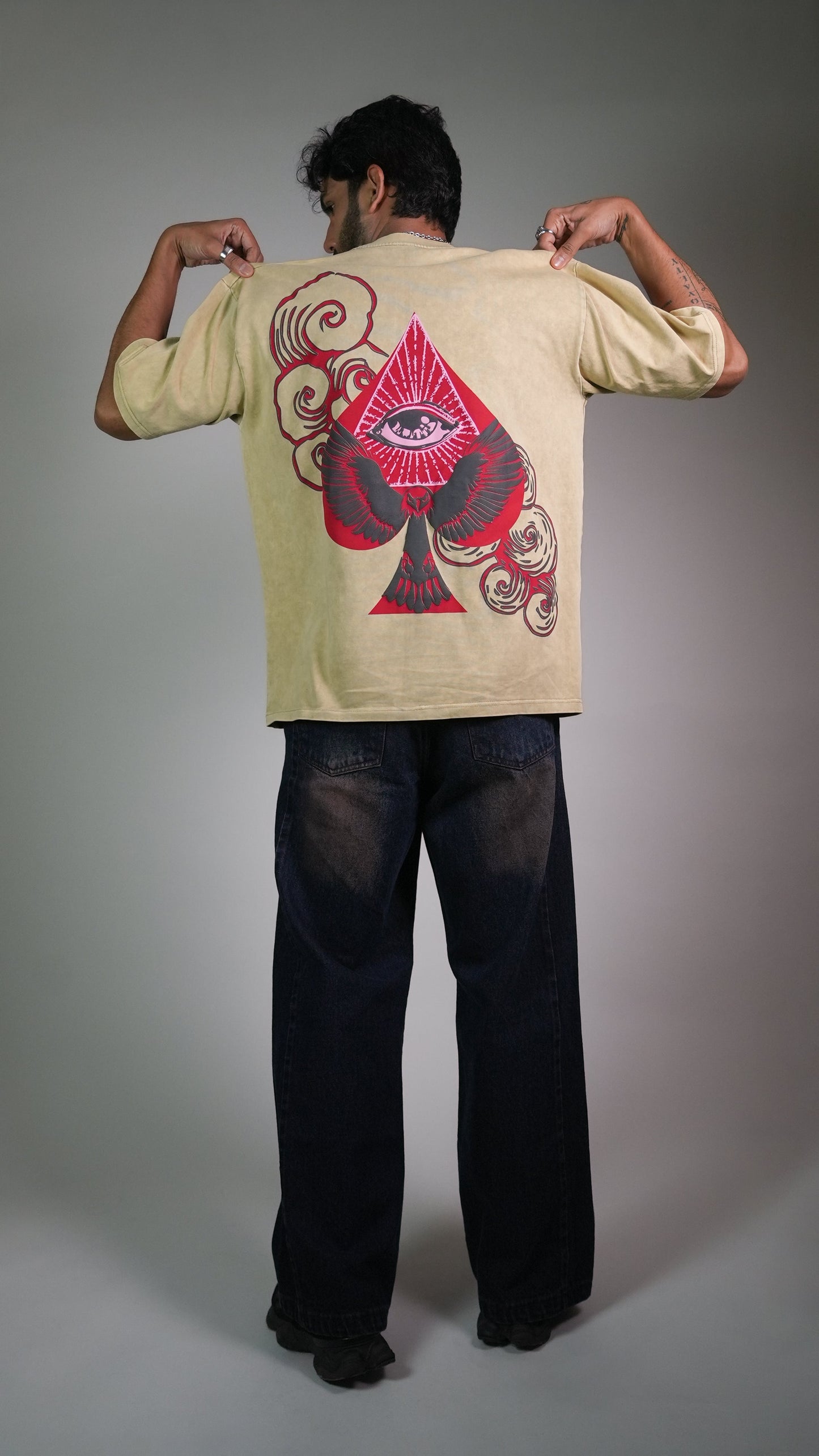 Spade Of Secrets Beige Acidwash Men’S Oversized T-Shirt Rustlines