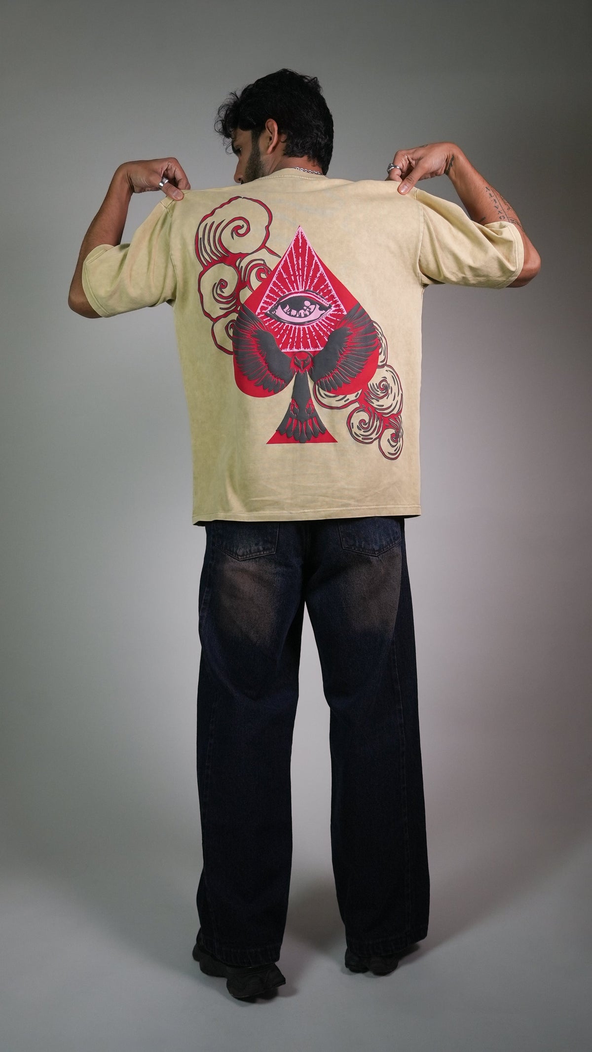 Spade Of Secrets Beige Acidwash Men’S Oversized T-Shirt Rustlines