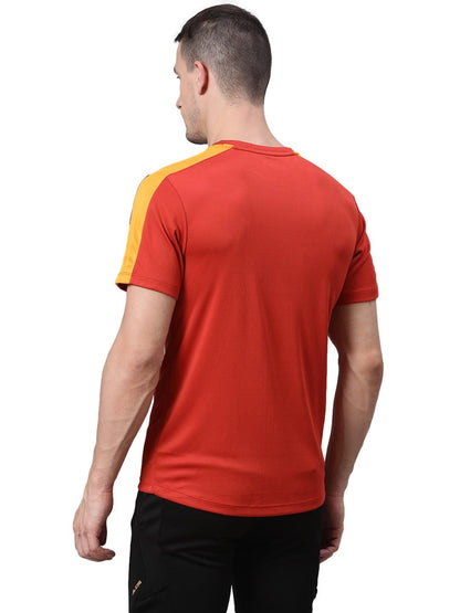 Alcis Men Rust Red Solid Round Neck Training T-shirt