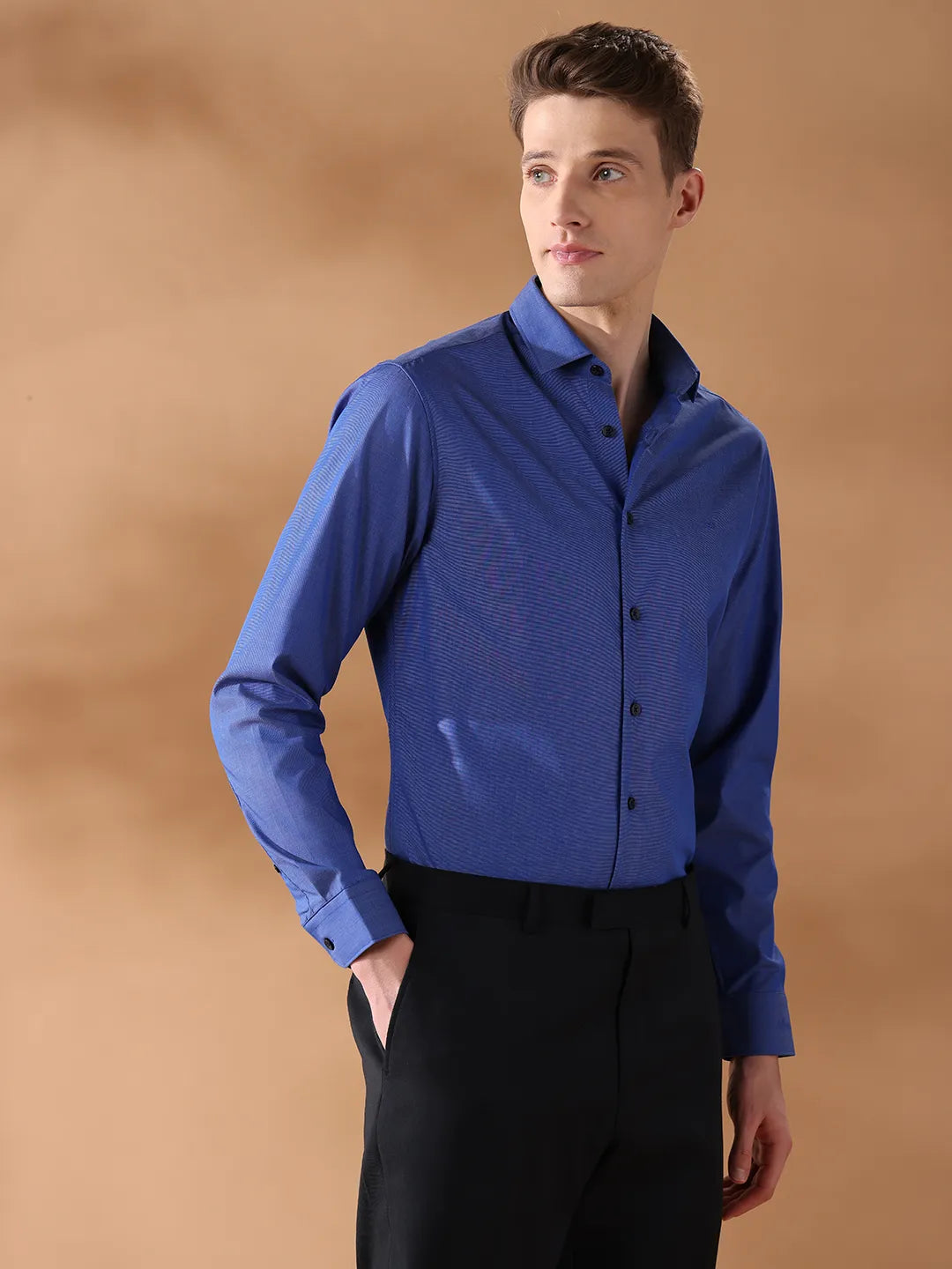 Blue Regular Fit Solid Formal Shirt for Men (LUKA)