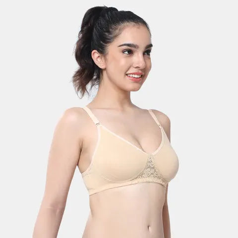 Nude t shirt lace bra Envie non wired non padded full coverage seamless lace bra invisible under white clothes daily wear
