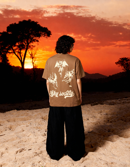 Sky Society Printed Oversized Brown T-Shirt Main Character