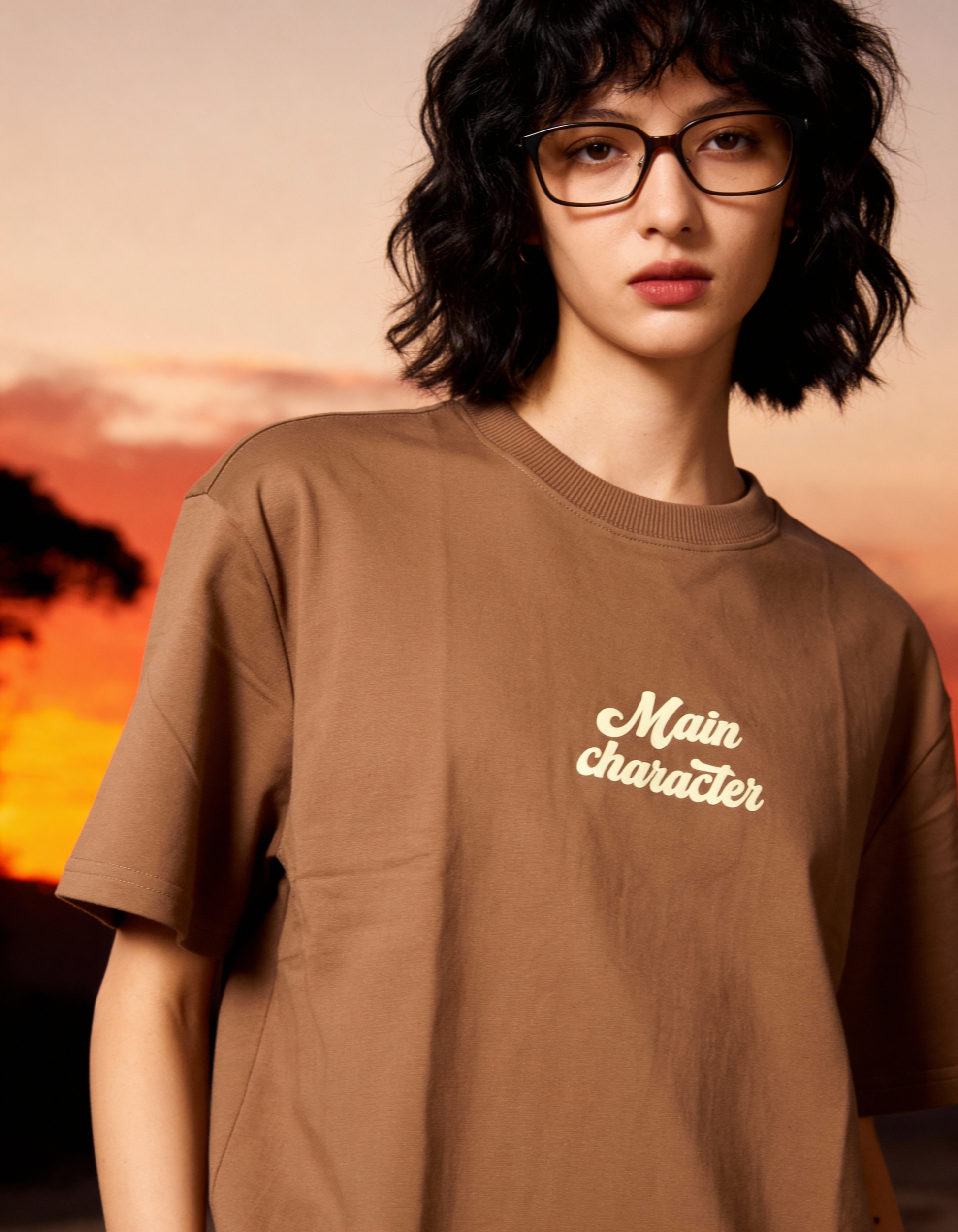 Sky Society Printed Oversized Brown T-Shirt Main Character