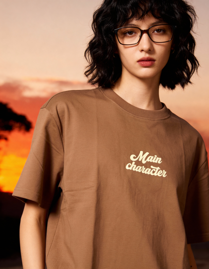 Sky Society Printed Oversized Brown T-Shirt Main Character