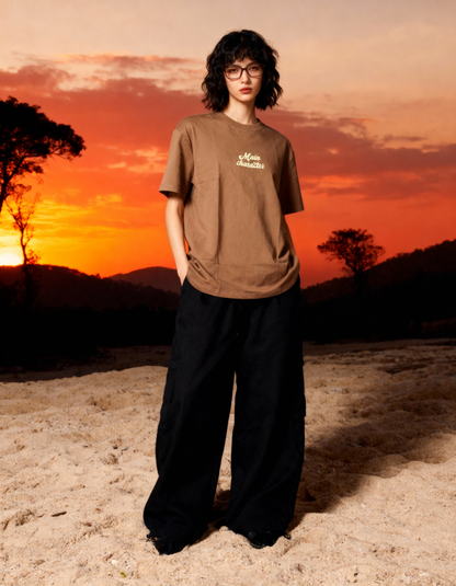 Sky Society Printed Oversized Brown T-Shirt Main Character