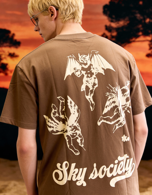 Sky Society Printed Oversized Brown T-Shirt Main Character