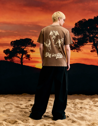 Sky Society Printed Oversized Brown T-Shirt Main Character