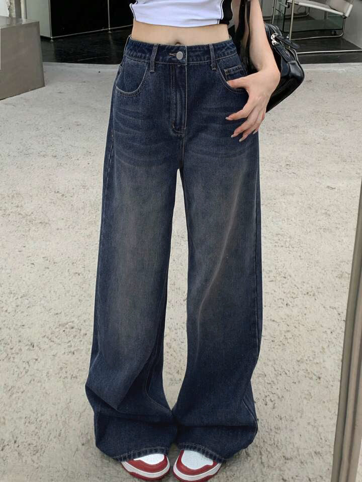 Deep Space Blue Washed Super Wide Leg Jeans