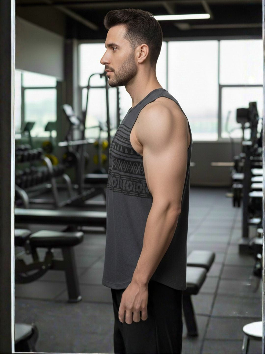 Plus Size Men Black and Grey Printed Cotton Sleeveless Vest T-Shirt-Pack of 2 Combo
