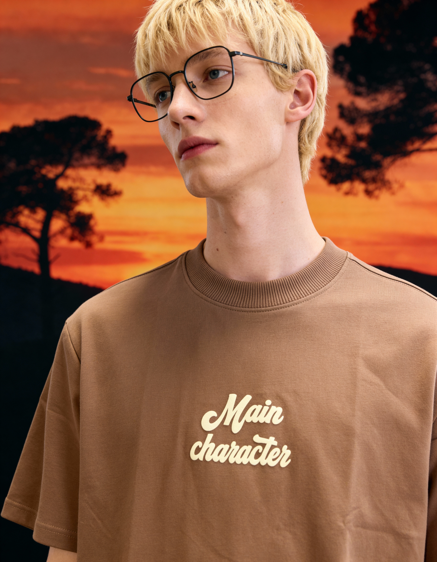 Sky Society Printed Oversized Brown T-Shirt