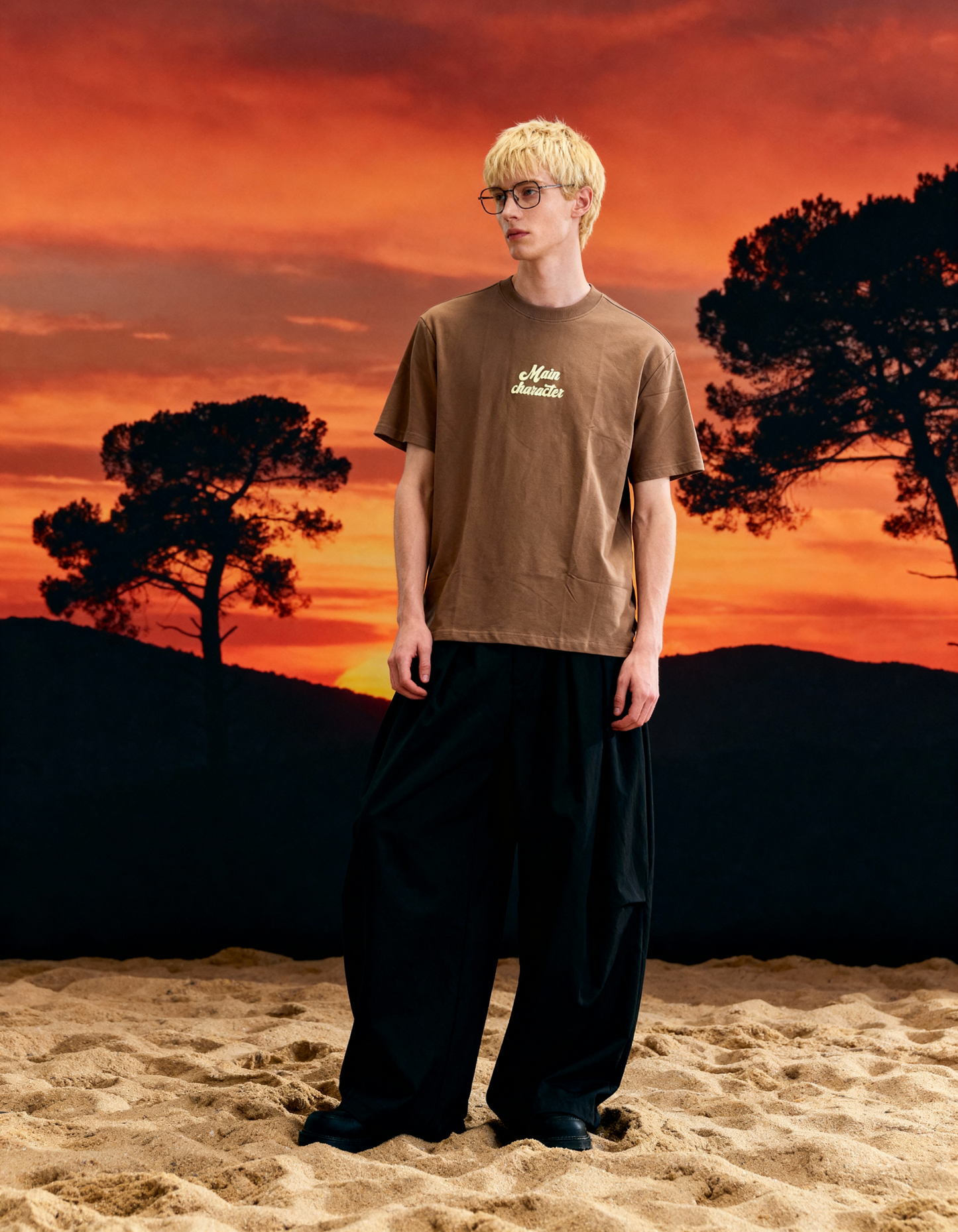 Sky Society Printed Oversized Brown T-Shirt Main Character