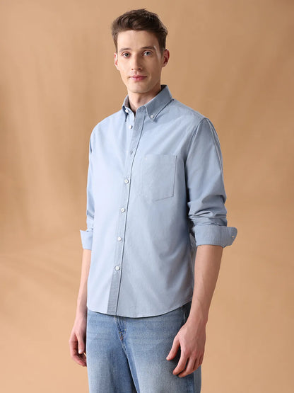 Blue Regular Fit Solid Casual Shirt for Men (SILVO)