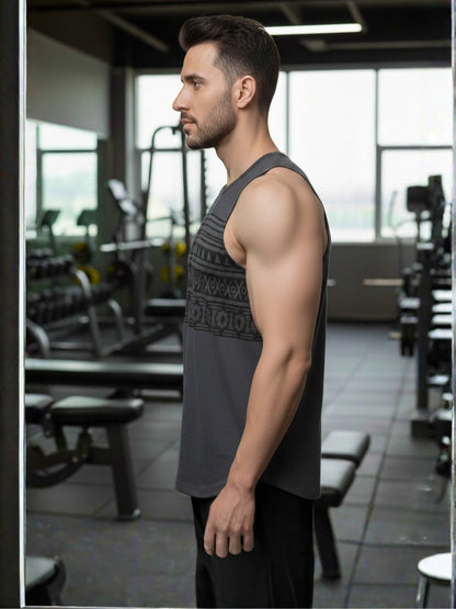Plus Size Men Black and Grey Printed Cotton Sleeveless Vest T-Shirt-Pack of 2 Combo
