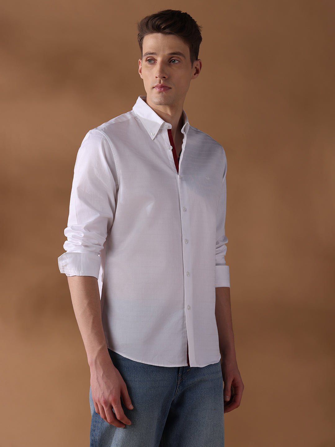 White Regular Fit Stripes Formal Shirt for Men (LOTH)