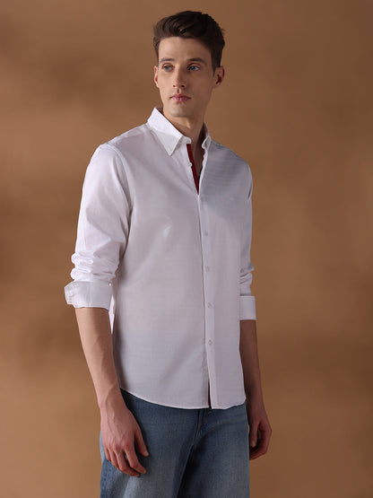 White Regular Fit Stripes Formal Shirt for Men (LOTH)
