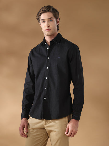 Black Regular Fit Casual Denim Shirt for men (LIRRA)