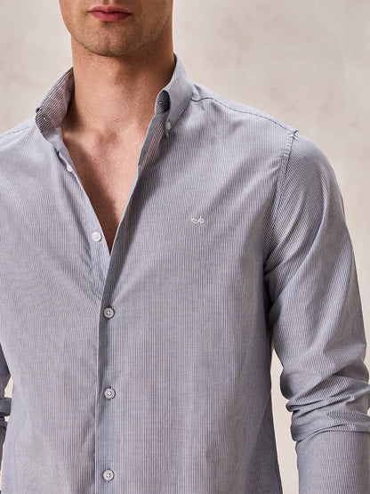 Grey Regular Fit Stripes Casual Shirt for Men (ALFON)