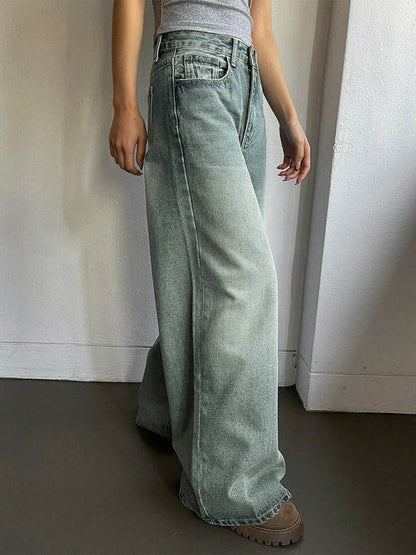Sea Green Washed Ultra Wide Leg Jeans