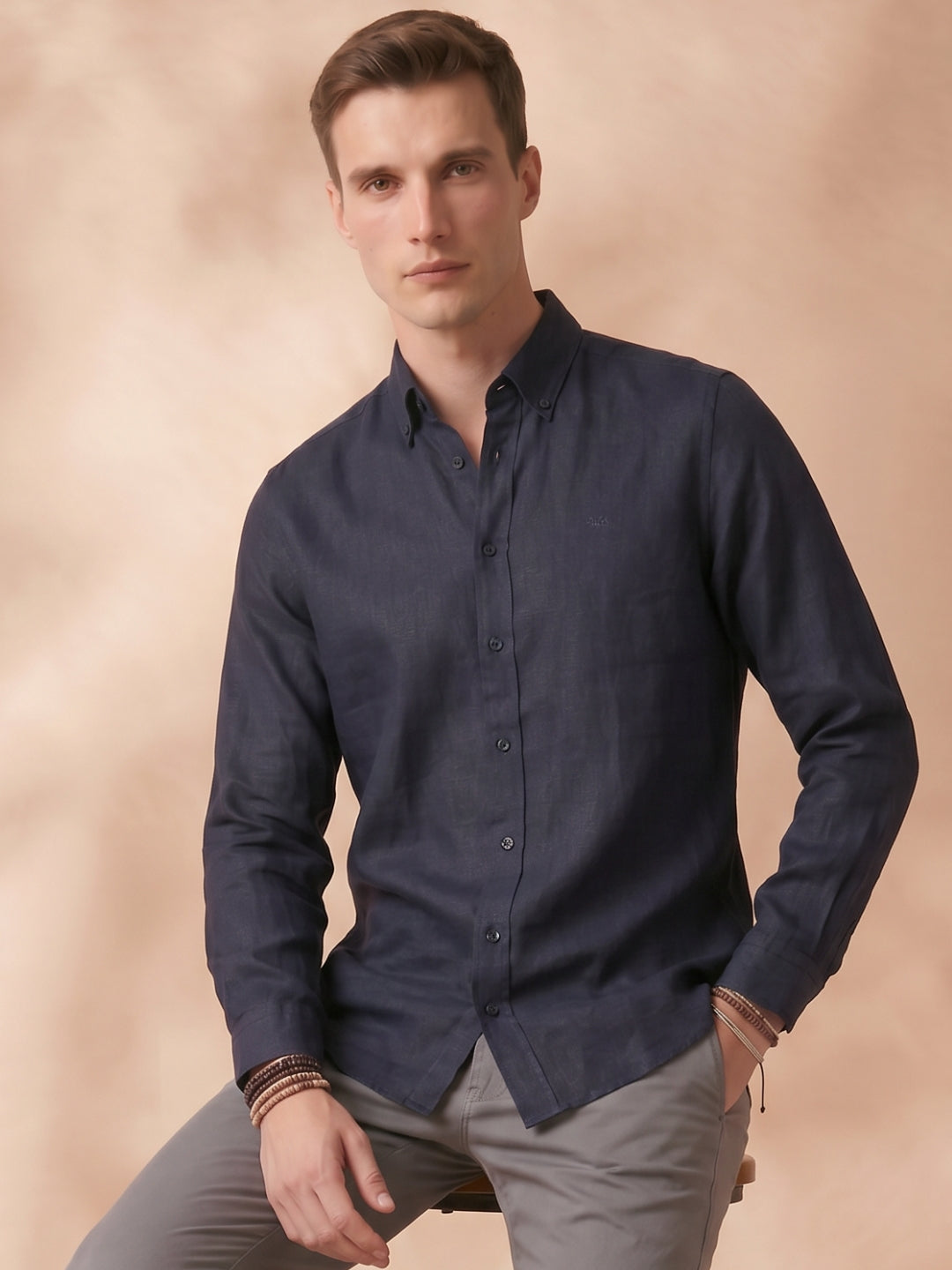 Regular Fit Black Linen Solid Casual Shirt for Men (LITRA)