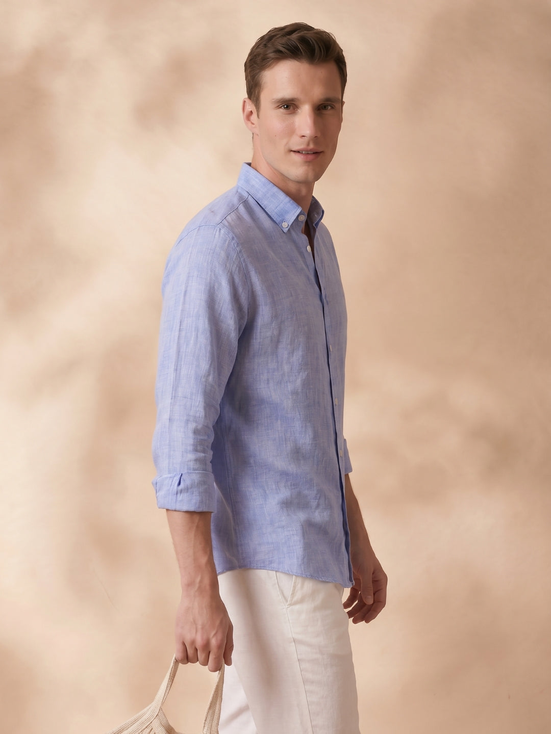 Regular Fit Blue Linen Solid Casual Shirt for Men(LARIA)