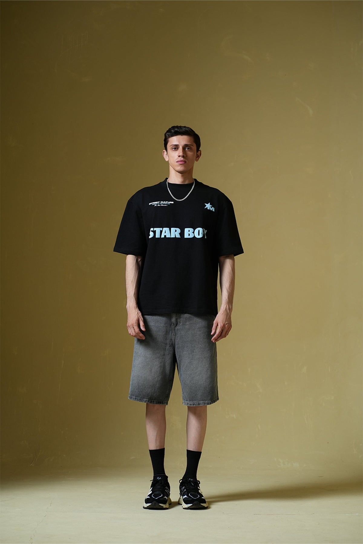 Star Boy Black Oversized Black T-Shirt Main Character
