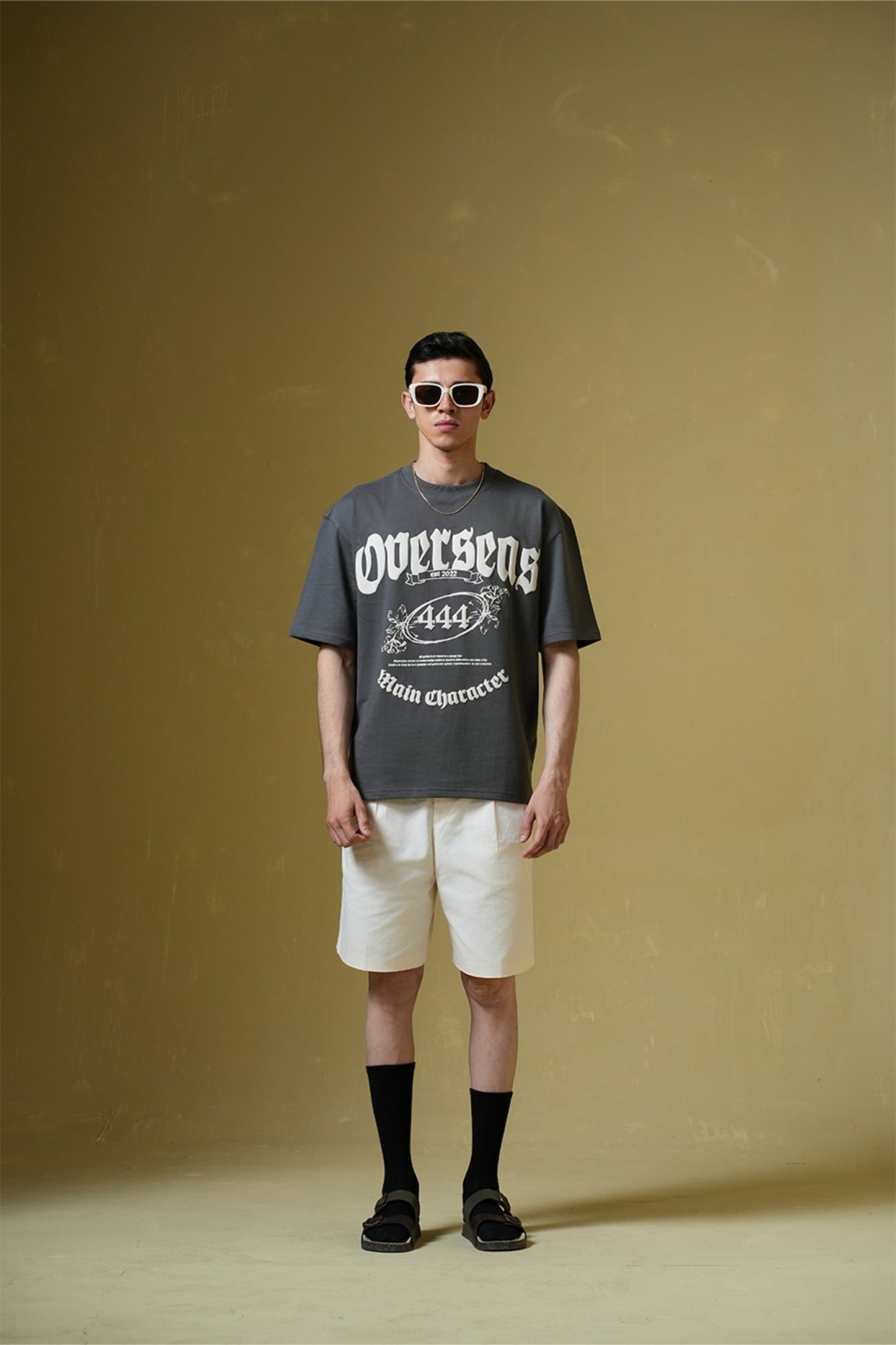 Overseas Printed Smokey Grey Oversized T-Shirt Main Character