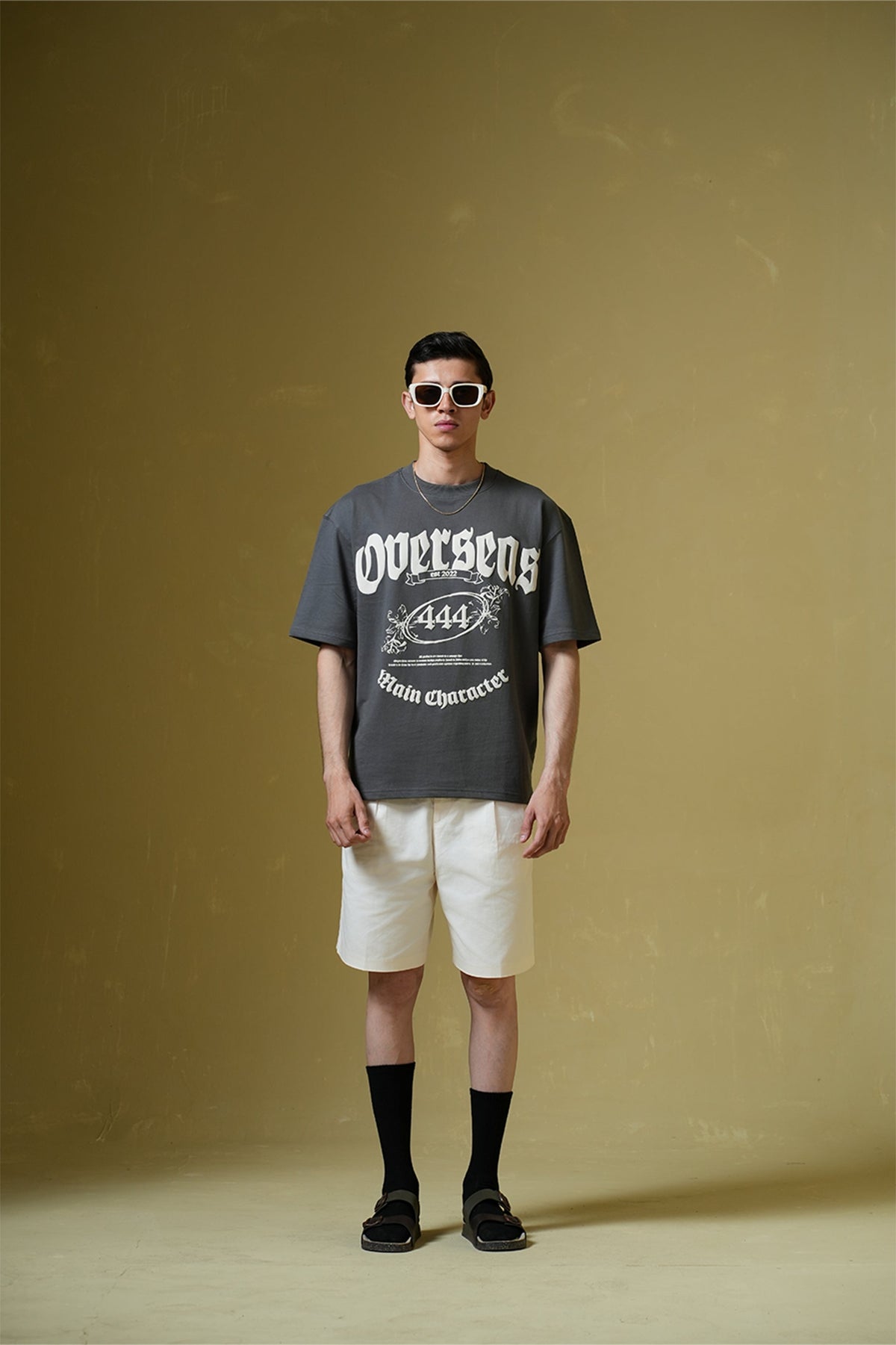 Overseas Printed Smokey Grey Oversized T-Shirt Main Character