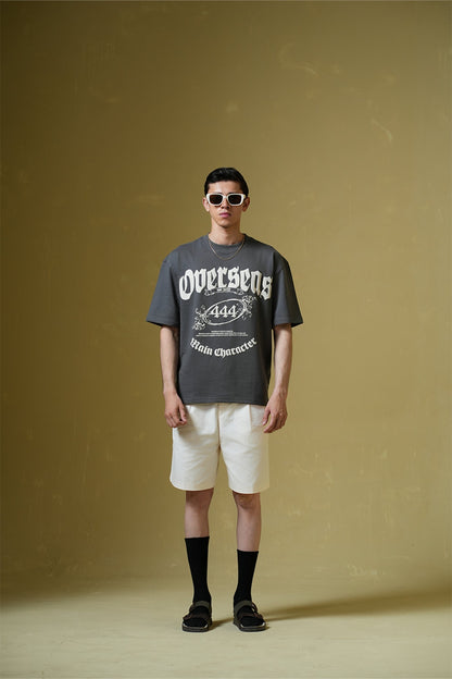 Overseas Printed Smokey Grey Oversized T-Shirt Main Character