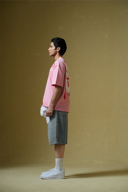 Wishing Well Printed Pink Oversized T-shirt Main Character
