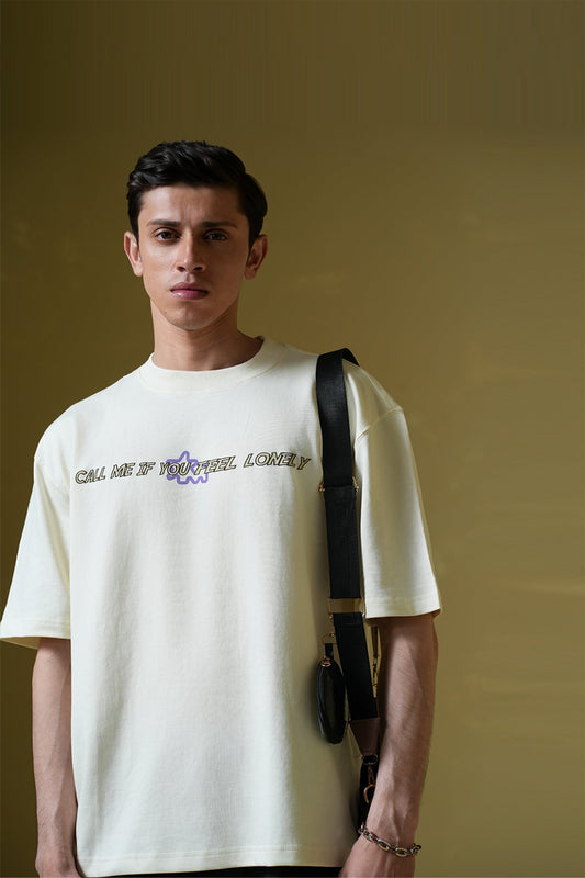 Call Me Printed Cream Oversized T-Shirt Main Character
