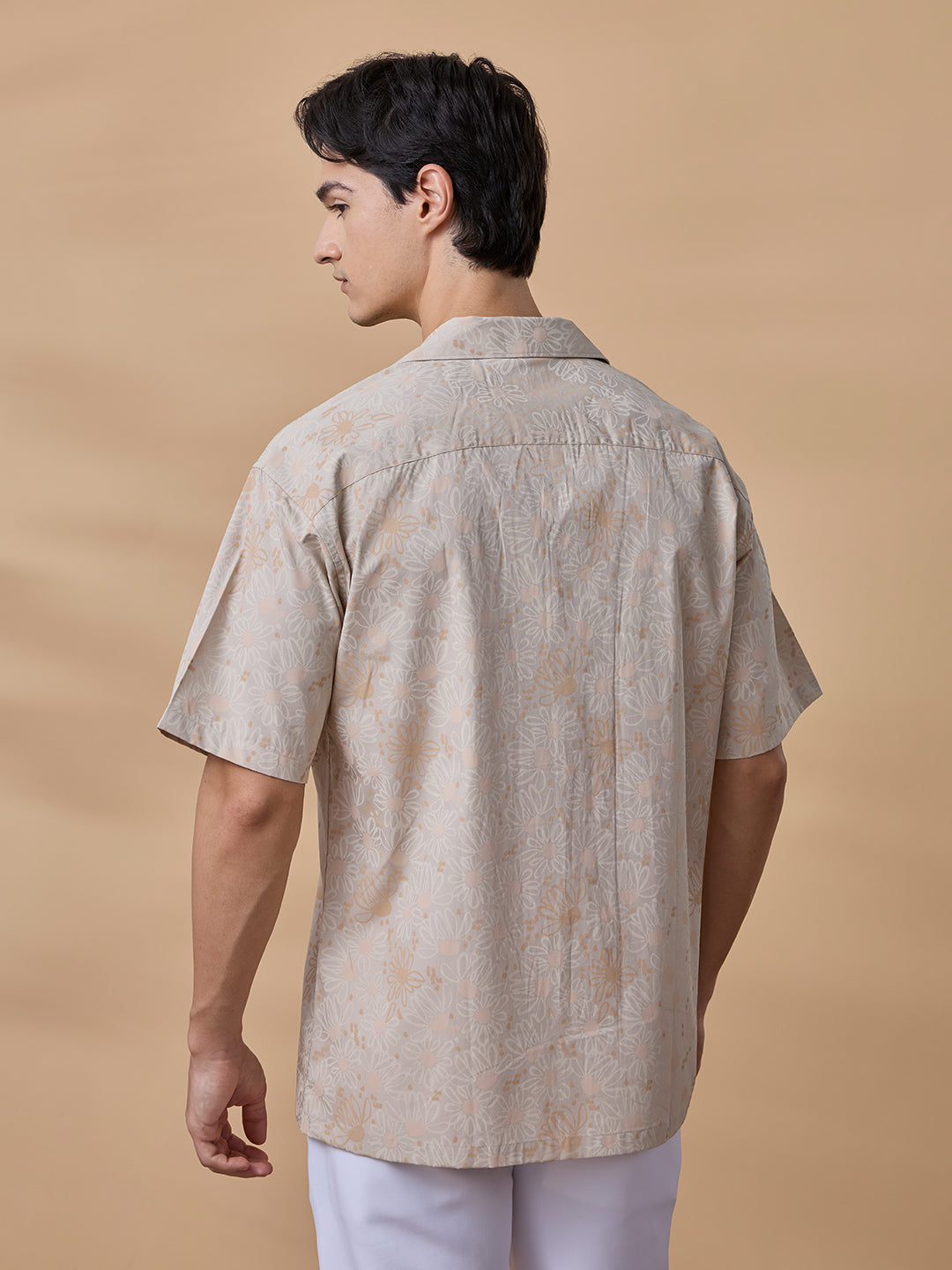 Beige Regular Fit Printed Casual Cotton Shirt for Men (LINDO)