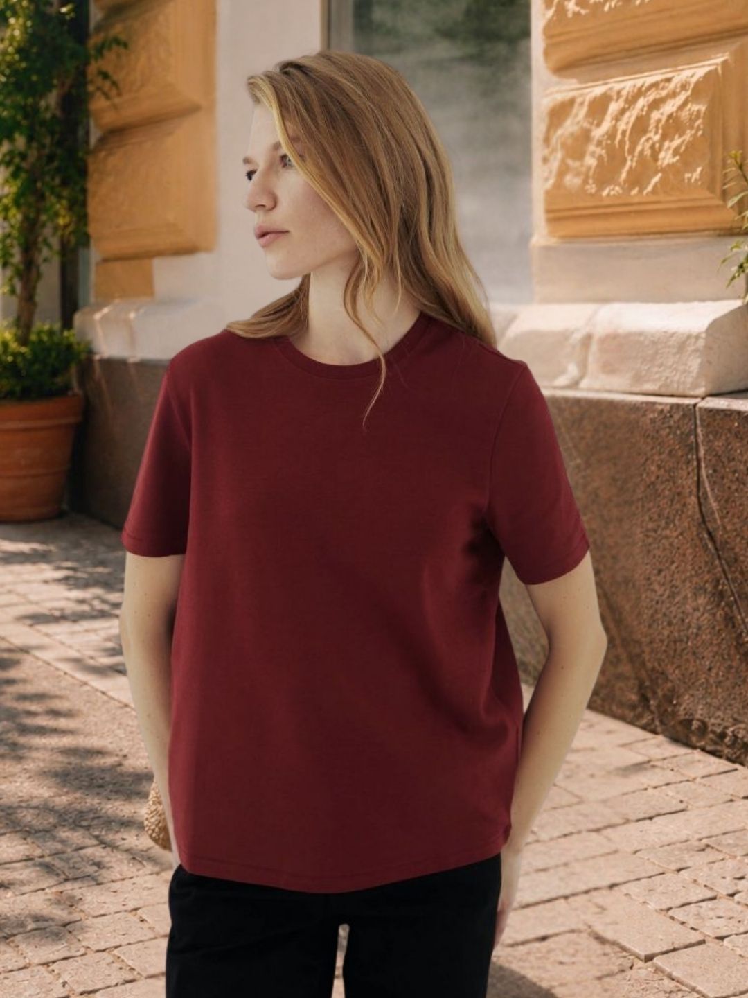 Womens Pack of 2 Maroon And Navy Solid Cotton Round Neck Regular Fit T-Shirt