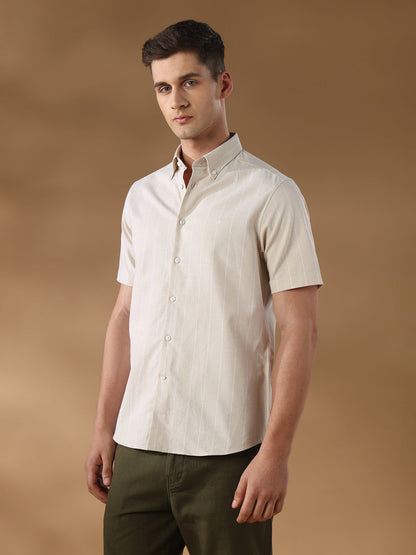 Beige Regular Fit Formal Cotton Shirt for men (COMEL)