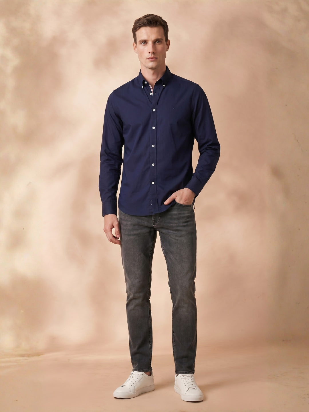 Regular Fit Navy Blue Cotton Solid Casual Shirt for Men (LOTUS)