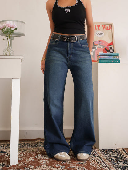 Luxe Celestial Blue Tinted Stretchable Wide Leg Jeans