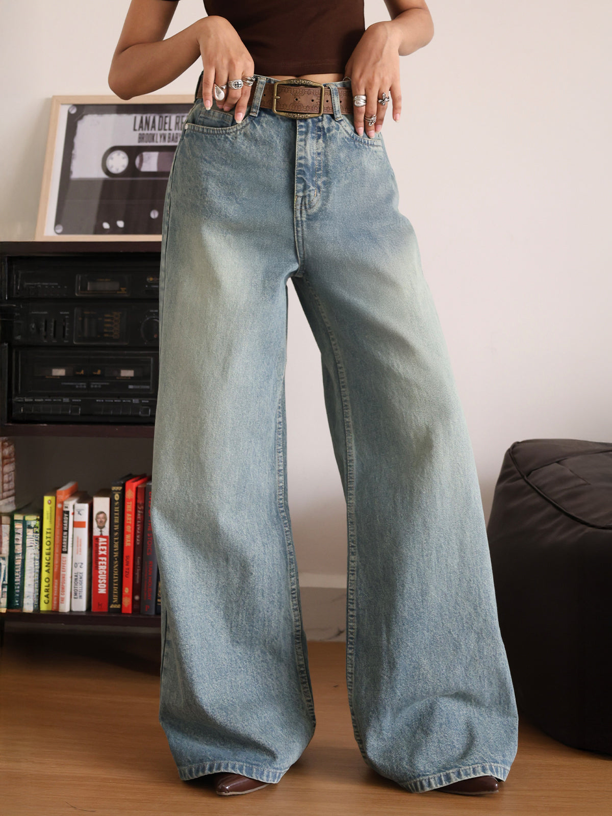 Misty Blue Washed Super Wide Leg Jeans