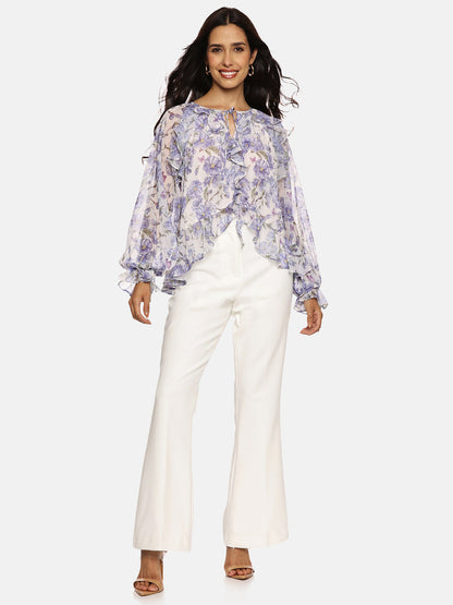 IS.U Blue Ruffled Boho Top