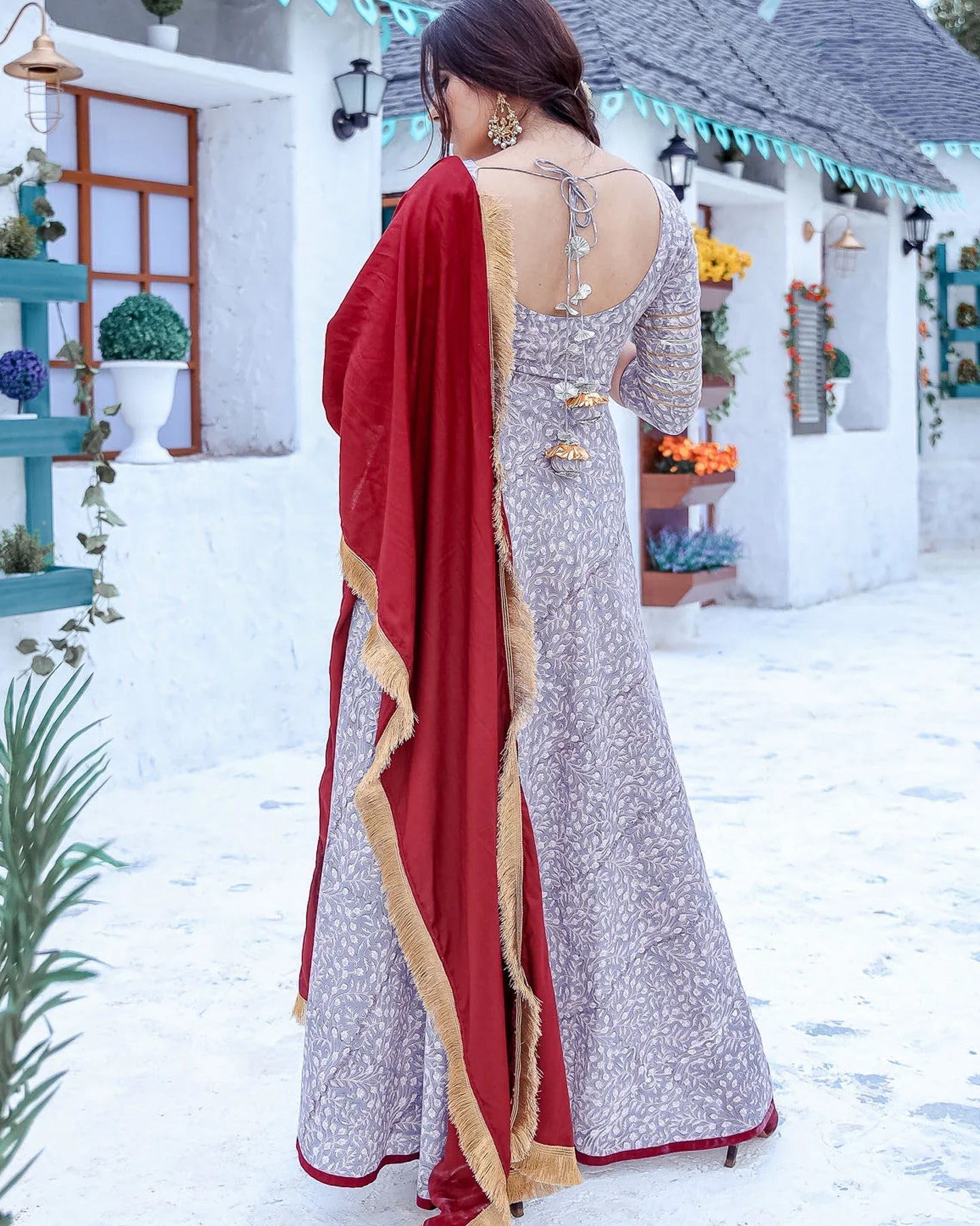 Grey Floor Length Suit Set