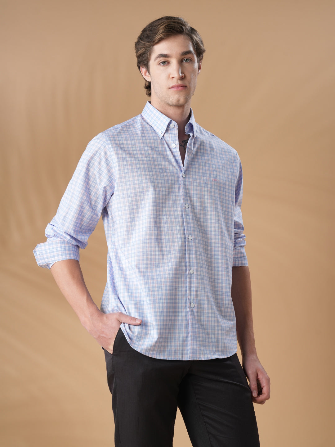 Blue Regular Fit Formal Cotton Shirt for men (COBOL)