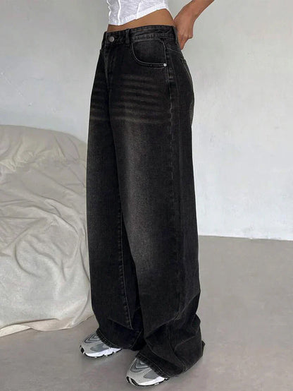 Retro Black Washed Super Wide Leg Jeans