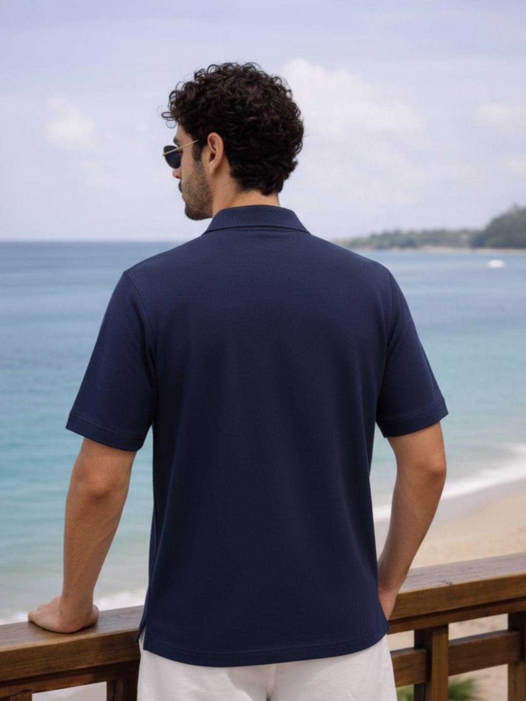 Men Solid Navy Blue Cotton Polo Collar Half Sleeve Regular Fit T-Shirt
