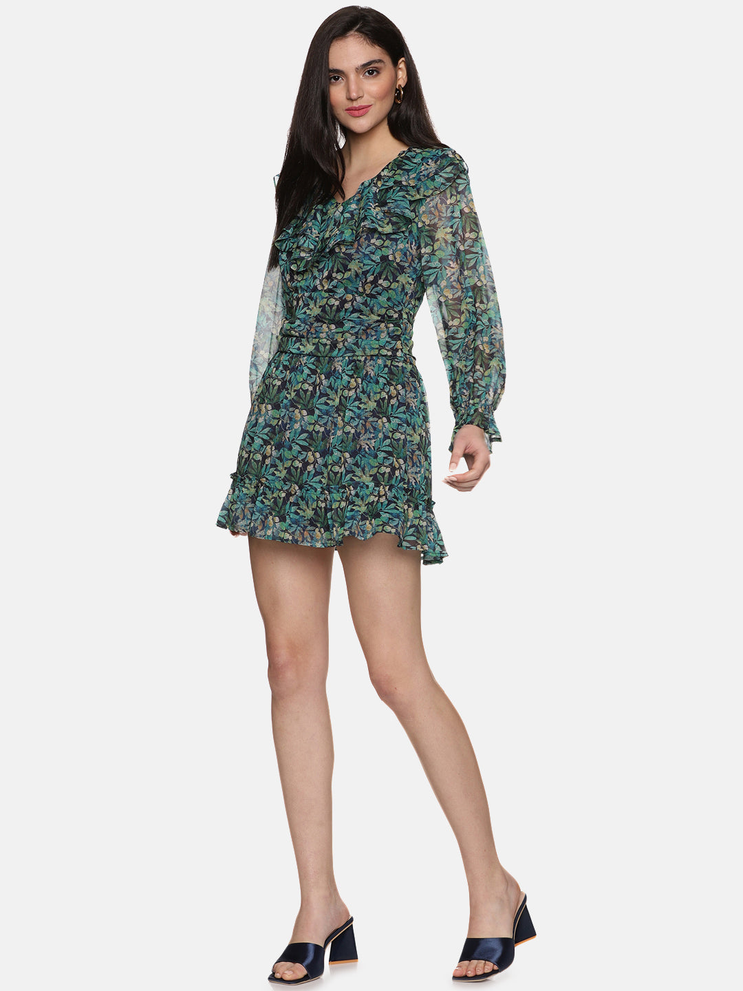 Buy Green Ruffle Mini Dress For Women