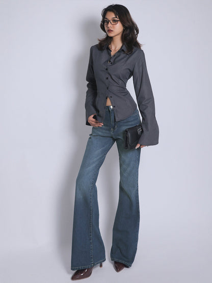Galactic Blue Tinted Y2K Bootcut Jeans