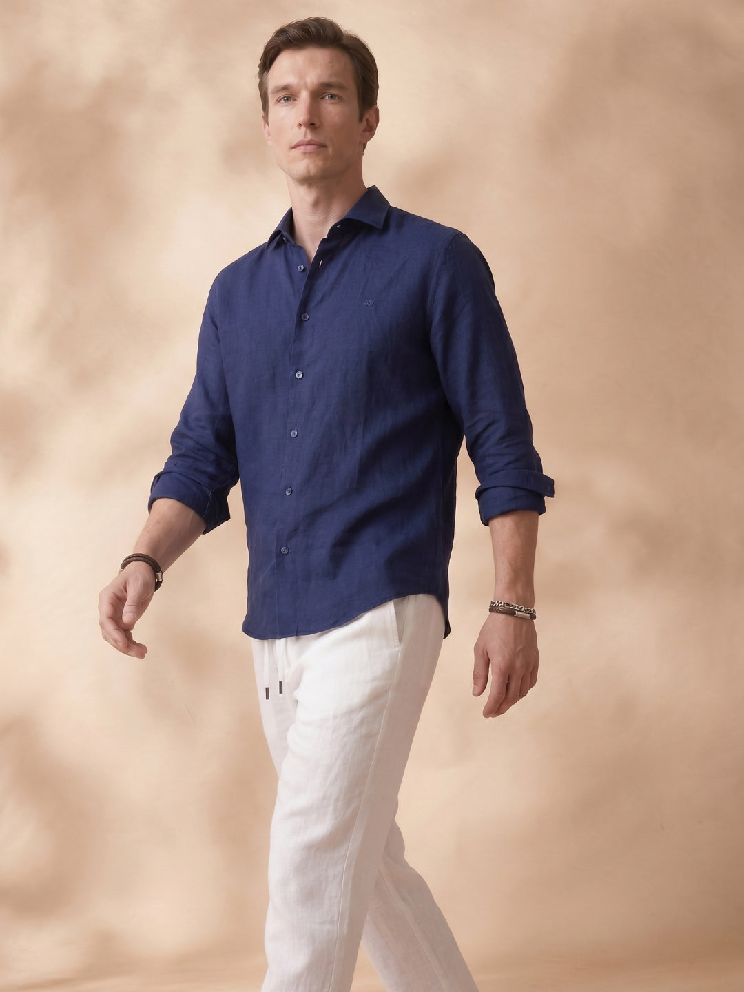 Slim Fit Linen Navy Blue Casual Shirt for Men (JANVO)