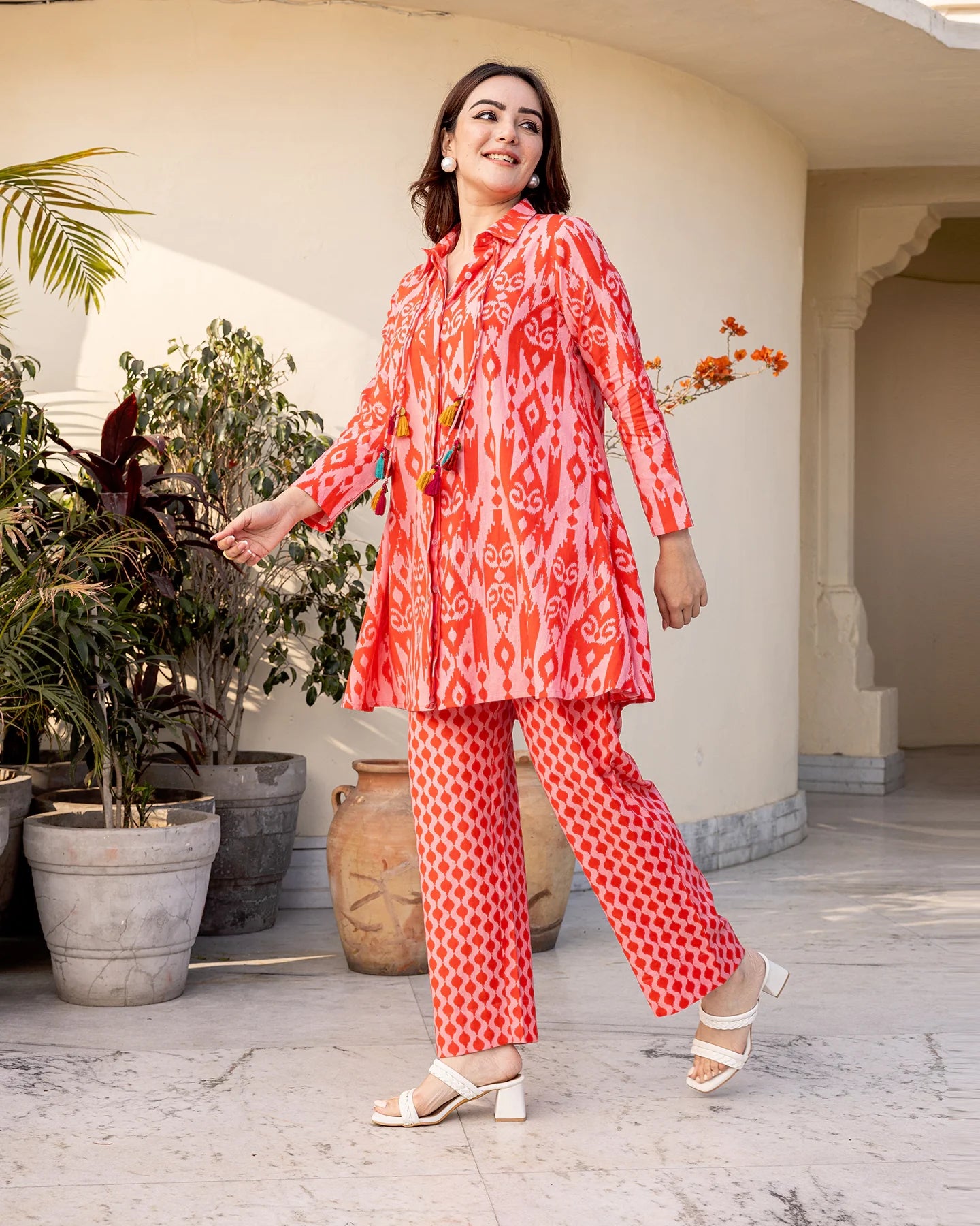 Coral Red Ikat co-ord set