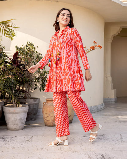 Coral Red Ikat co-ord set