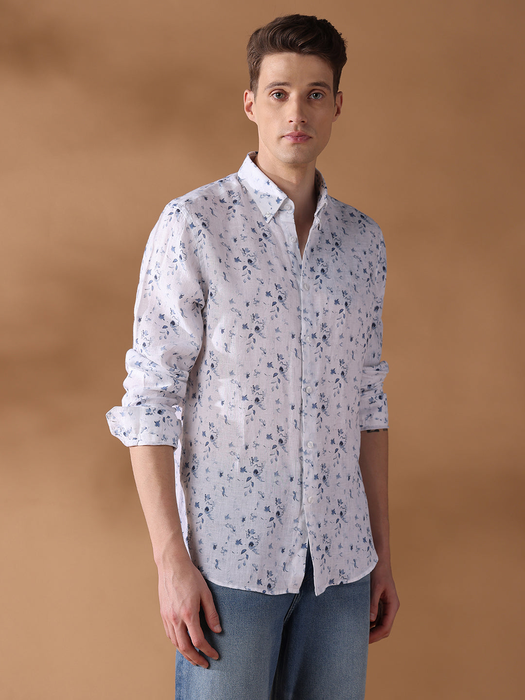 Navy Regular Fit Printed Casual Shirt for Men (LION)